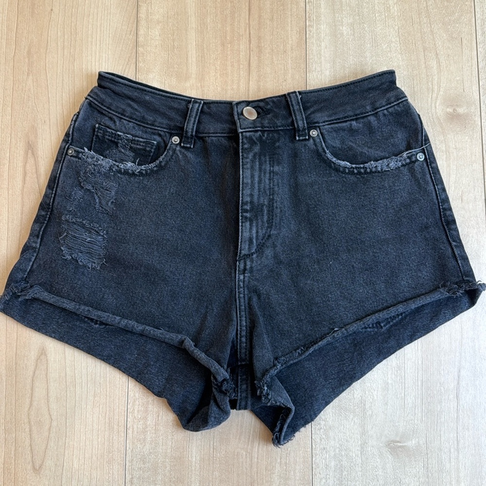 Black denim jean, high rise shorts (27)